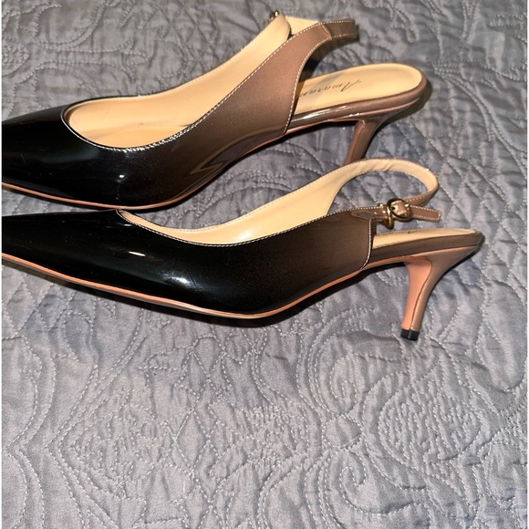 Ombré black/tan kitten heel sling back heels. - Picture 1 of 5